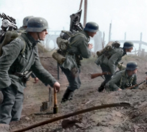 German troops of the 6th Army move into the suburbs of Stalingrad, late Sept 1942. DRAMATIC photographs from the Battle of Stalingrad have been brought to life in colour to mark the seventy-fifth anniversary of this critical defeat of Hitler’s Nazi’s during WW2. The colourised pictures show a soviet soldier victoriously hoisting a flag over the city of Stalingrad, German troops of the 6th Army making their move into the suburbs of Stalingrad, in 1942. One photograph reveals the more heart-breaking truth about the consequence of the battle with an Italian driver of a FIAT truck lying dead on the snowy ground in Stalingrad. Another shows the coloured portrait of Ivanov Alexei, a young scout who participated in the defence of Stalingrad and was awarded the medal for the Defence of Stalingrad in 1943. The various momentous photographs were colourised by German and Russian translator, Olga Shirnina, from Moscow, Russia. Olga Shirnina / mediadrumworld.com